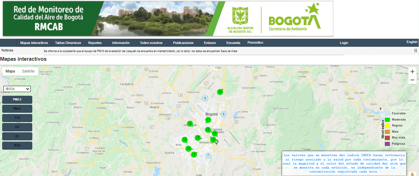 Calidad del aire en Bogotá se mantiene en condiciones moderadas y favorables