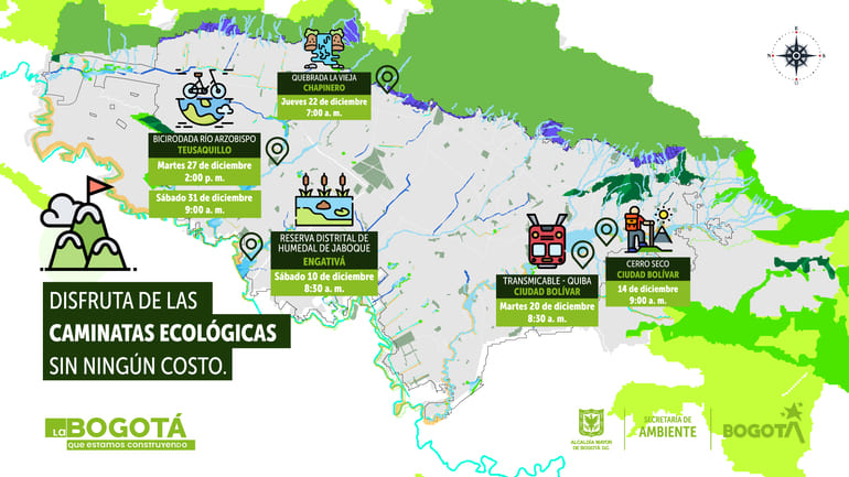 Durante diciembre, la Secretaría de Ambiente ofrecerá a la ciudadanía seis caminatas ecológicas, en las que los asistentes podrán conocer algunos ecosistemas de la ciudad y conectarse con el medioambiente.